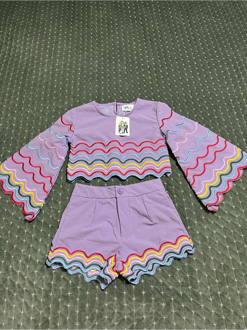 NWT Lola and The Boys Two-Piece Set with Rainbow Scallop Trim